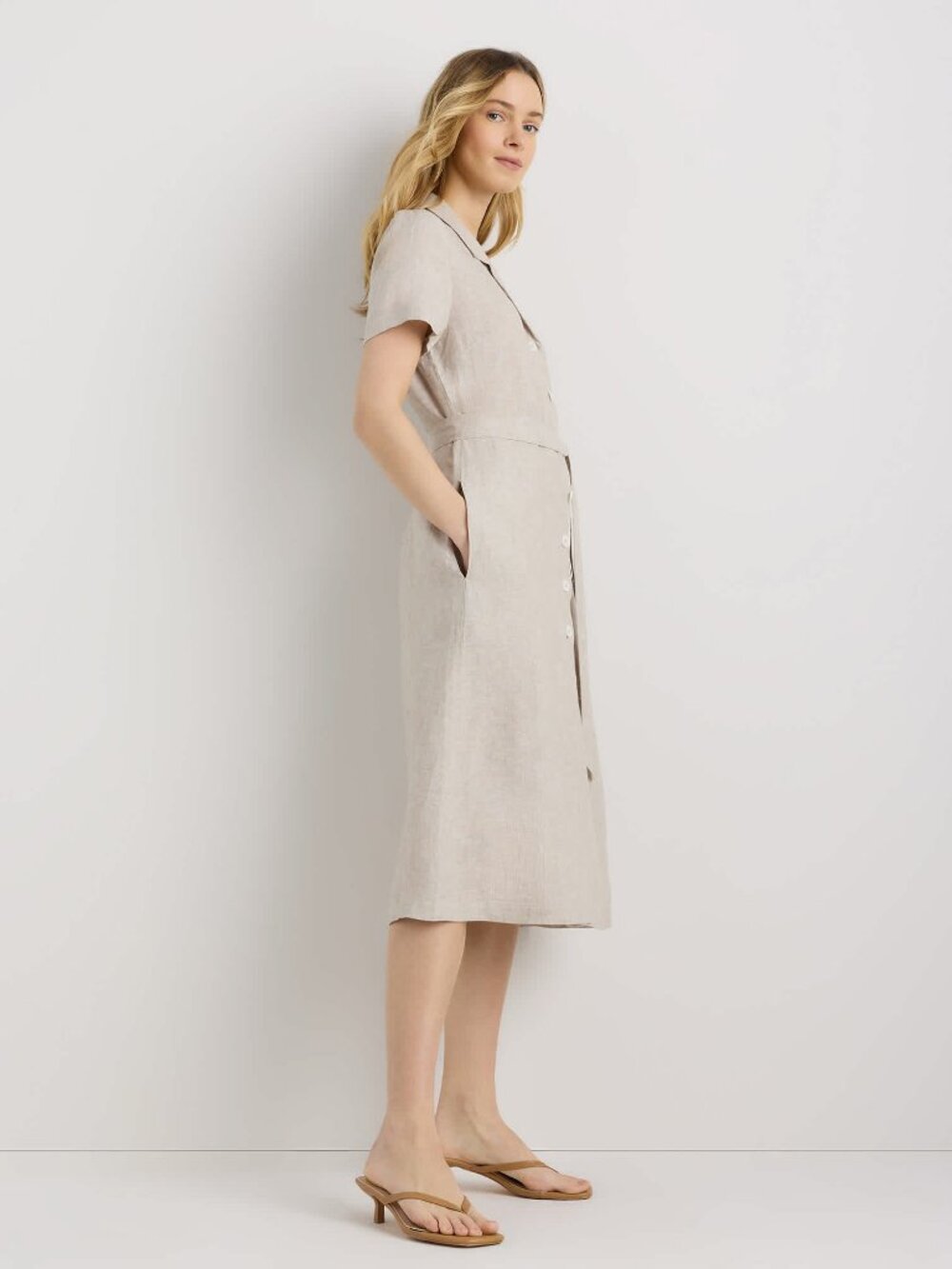 100% European Linen Button Front Dress in Flax - Picture 6 of 9